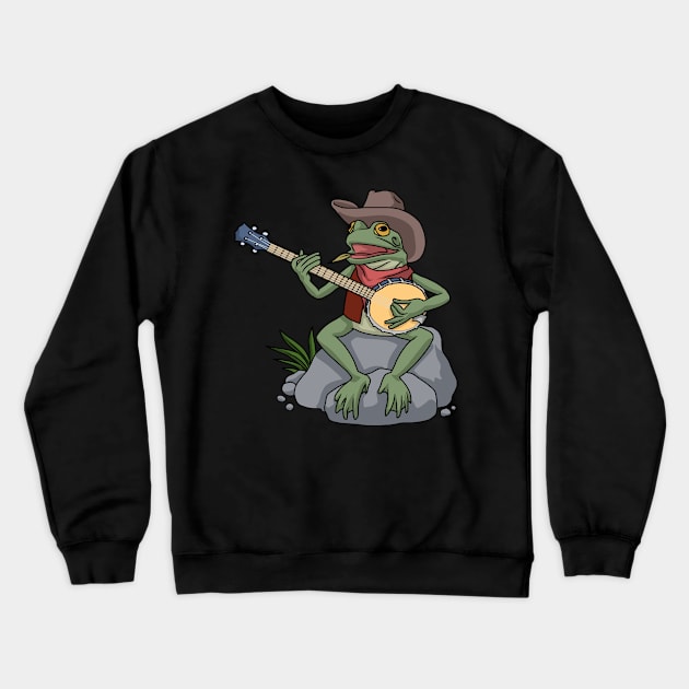 Bluegrass Banjo Frog Country Music Banjo Gift Banjo Crewneck Sweatshirt by PomegranatePower